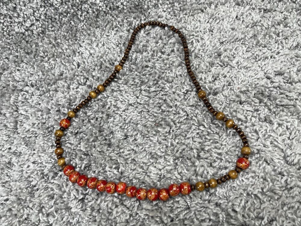 Beaded Necklace Rudraksha Beads Red Gold Brown Toned Jewelry Unisex